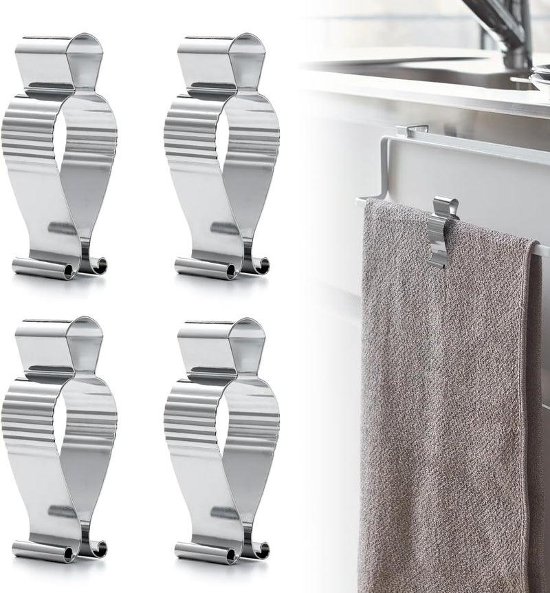 AIEVE 4 Pcs Stainless Steel Towel Clips,Hand Towel Clips for Kitchen or Bathroom, Towel Holder Clips for Towel Rack,Oven Handle, Dishwasher, Stove - Image 1
